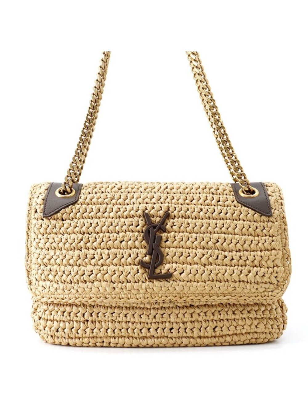 Saint Laurent Paris Chain Shoulder Bag Niki Raffia Leather